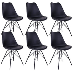 HAGA - Lot de 6 Chaises Noires avec Piétement Métallique