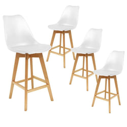 Parsa - Lot de 4 Chaises Hautes Blanches et Pieds Bois - Blanc