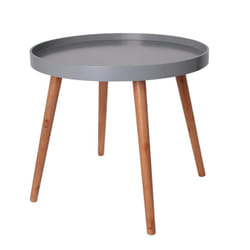 Altobuy - sahn - Table d'Appoint Ronde Grise et Pieds Bois Massif - Gris