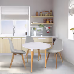 Zuri - Table Ronde Blanche et Pieds effet Bois - Blanc