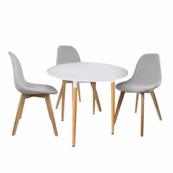 Zuri - Table Ronde Blanche et Pieds effet Bois - Blanc