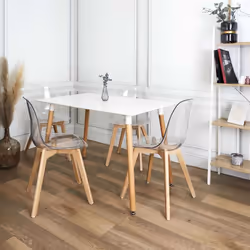 Zuri - Table Rectangulaire Blanche et Pieds effet Bois - Blanc