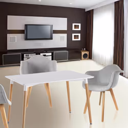 Zuri - Table Rectangulaire Blanche et Pieds effet Bois - Blanc