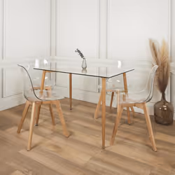 Verana - Table Repas Rectangulaire Plateau en Verre - Transparent