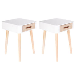Carel - Lot de 2 Chevets Carrés 1 Tiroir Blanc et Bois - Blanc