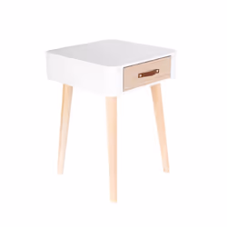 Carel - Lot de 2 Chevets Carrés 1 Tiroir Blanc et Bois - Blanc