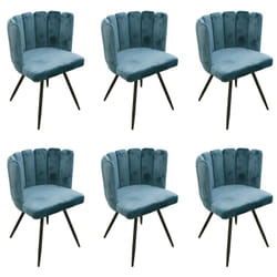 Charlotte - Lot de 6 Chaises Velours Bleu - Bleu