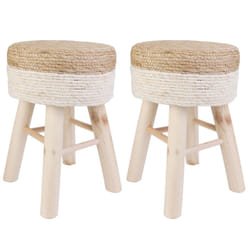 ESTANY - Lot de 2 Tabourets Tressés Naturel et Beige