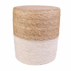 ESTANY - Lot de 2 Poufs Ronds Tressés Naturel et Beige