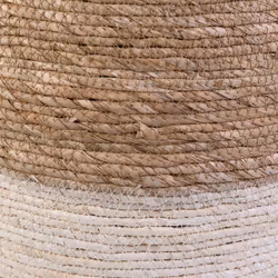 ESTANY - Lot de 2 Poufs Ronds Tressés Naturel et Beige