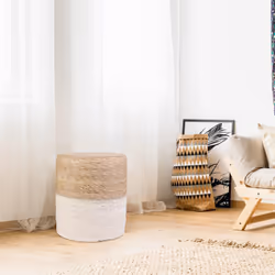 ESTANY - Lot de 2 Poufs Ronds Tressés Naturel et Beige - Vue supplémentaire 5