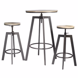 Stark - Ensemble Table Mange-Debout et 2 Tabourets Réglables - Marron clair - Vue supplémentaire 5