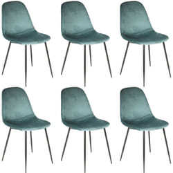 ALESSIA - Lot de 6 Chaises Velours Côtelé Bleu Canard