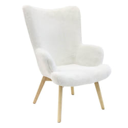 Altobuy - cocoon - Fauteuil Blanc Imitation Fourrure Pieds Bois - Blanc