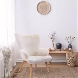 Altobuy - cocoon - Fauteuil Blanc Imitation Fourrure Pieds Bois - Blanc