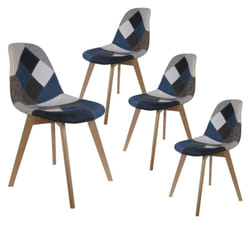 Damas - Lot de 4 Chaises Patchwork Bleu et Gris - Bleu