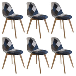 Damas - Lot de 6 Chaises Patchwork Bleu et Gris - Bleu