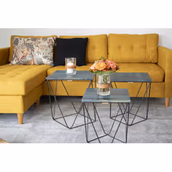 Altobuy - erling - Lot de 3 Tables Basses Acier et Effet Marbre Bleu - Noir