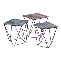 Altobuy - erling - Lot de 3 Tables Basses Acier et Effet Marbre Bleu - Noir