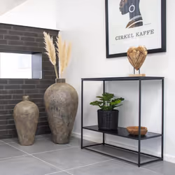Harald - Console Acier Noir et Plateau Aspect Bois Noir - Noir