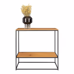 VOLLRAD - Console Acier Noir et Plateau Bois Naturel