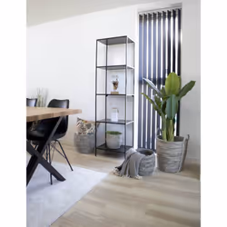 Altobuy - harald - Etagère 5 Plateaux Acier Noir et Aspect Bois Noir - Noir