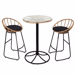 Jakarta - Table Mange-Debout Noire avec Plateau en Verre - Noir