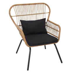 Altobuy - jakarta - Fauteuil Noir avec Dossier et Accoudoirs Tressés