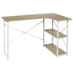 Altobuy - biwo - Bureau d'Angle Blanc et Naturel avec 2 Tablettes - Blanc
