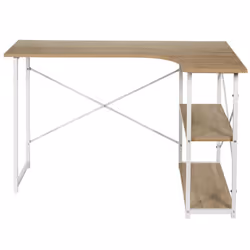 Altobuy - biwo - Bureau d'Angle Blanc et Naturel avec 2 Tablettes - Blanc