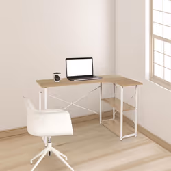 Altobuy - biwo - Bureau d'Angle Blanc et Naturel avec 2 Tablettes - Blanc