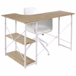 Altobuy - biwo - Bureau d'Angle Blanc et Naturel avec 2 Tablettes - Blanc - Vue supplémentaire 4