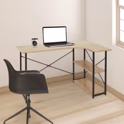 Altobuy - biwo - Bureau d'Angle Noir et Naturel avec 2 Tablettes - Noir