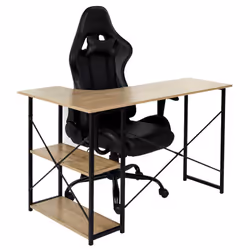 Altobuy - biwo - Bureau d'Angle Noir et Naturel avec 2 Tablettes - Noir - Vue supplémentaire 4