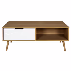 KRAK - Table Basse Aspect Bois et Motif Craquelé Blanc