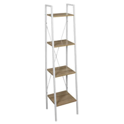 Lieta - Etagère Colonne à 4 Niveaux Bois et Métal Blanc