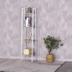 Lieta - Etagère Colonne à 4 Niveaux Bois et Métal Blanc - Vue supplémentaire 4