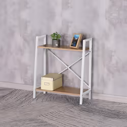 Altobuy - lieta - Etagère à 2 Niveaux Bois et Métal Blanc - Marron clair