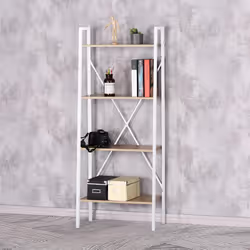LIETA - Etagère à 4 Niveaux Bois et Métal Blanc