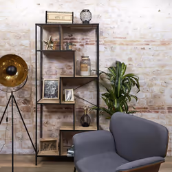 ENDIS - Etagère 6 Niveaux Aspect Bois et Métal Noir