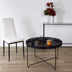 Altobuy - plato - Table d'Appoint Noire Plateau Rond 78cm