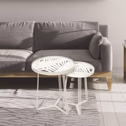 Sova - Tables Gigognes Blanches Motif Feuilles - Blanc