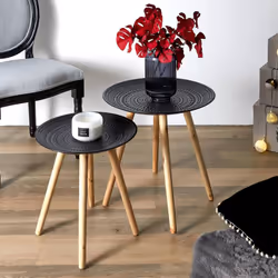 Altobuy - kapi - Tables Gigognes Noires Motif Pois en Relief - Noir