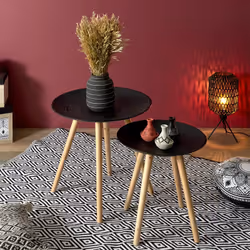 Altobuy - kapi - Tables Gigognes Noires Motif Pois en Relief - Noir - Vue supplémentaire 4