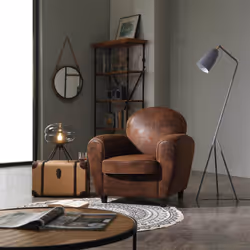 GANSSI - Fauteuil Club Marron Aspect Cuir Vieilli