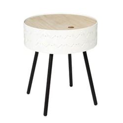Altobuy - lily - Table Coffre Blanche Plateau Aspect Bois