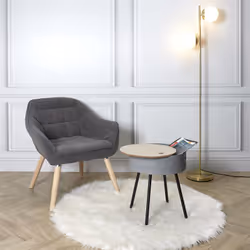 Altobuy - lily - Table Coffre Grise Plateau Aspect Bois