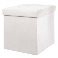 PAULA - Pouf-Coffre Pliable Capitonné Suédine Blanc
