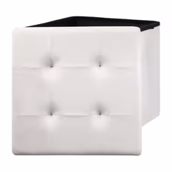 PAULA - Pouf-Coffre Pliable Capitonné Suédine Blanc