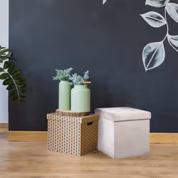 PAULA - Pouf-Coffre Pliable Capitonné Suédine Blanc